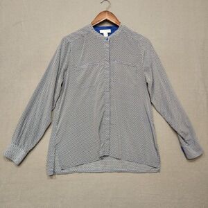 Kenar Womens Hidden Button Blue Geometric Long Sleeve Button Up Blouse Size M‎